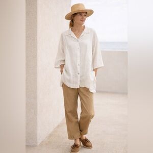 Bryn Walker White Linen Oversized Button-Down Shirt | Quiet Luxury Minimalist M